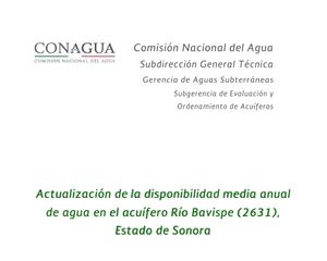 Portada de Disponibilidad del acuífero 2631 Río Bavispe
