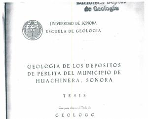 Portada de Geología de los depósitos de perlita de Huachinera