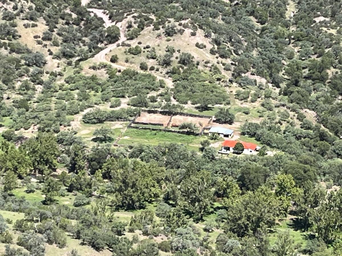 Vista aérea de las construcciones del Rancho Babidanchi entre arboleda